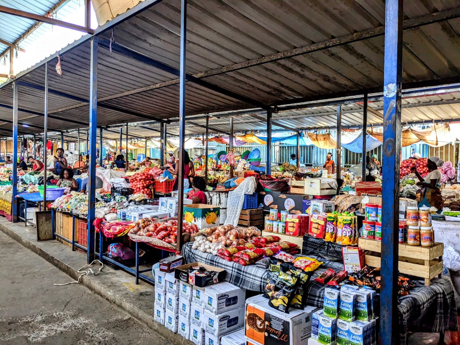 Covered market stalls selling vegetables and groceries in Praia, Santiago, Cape Verde