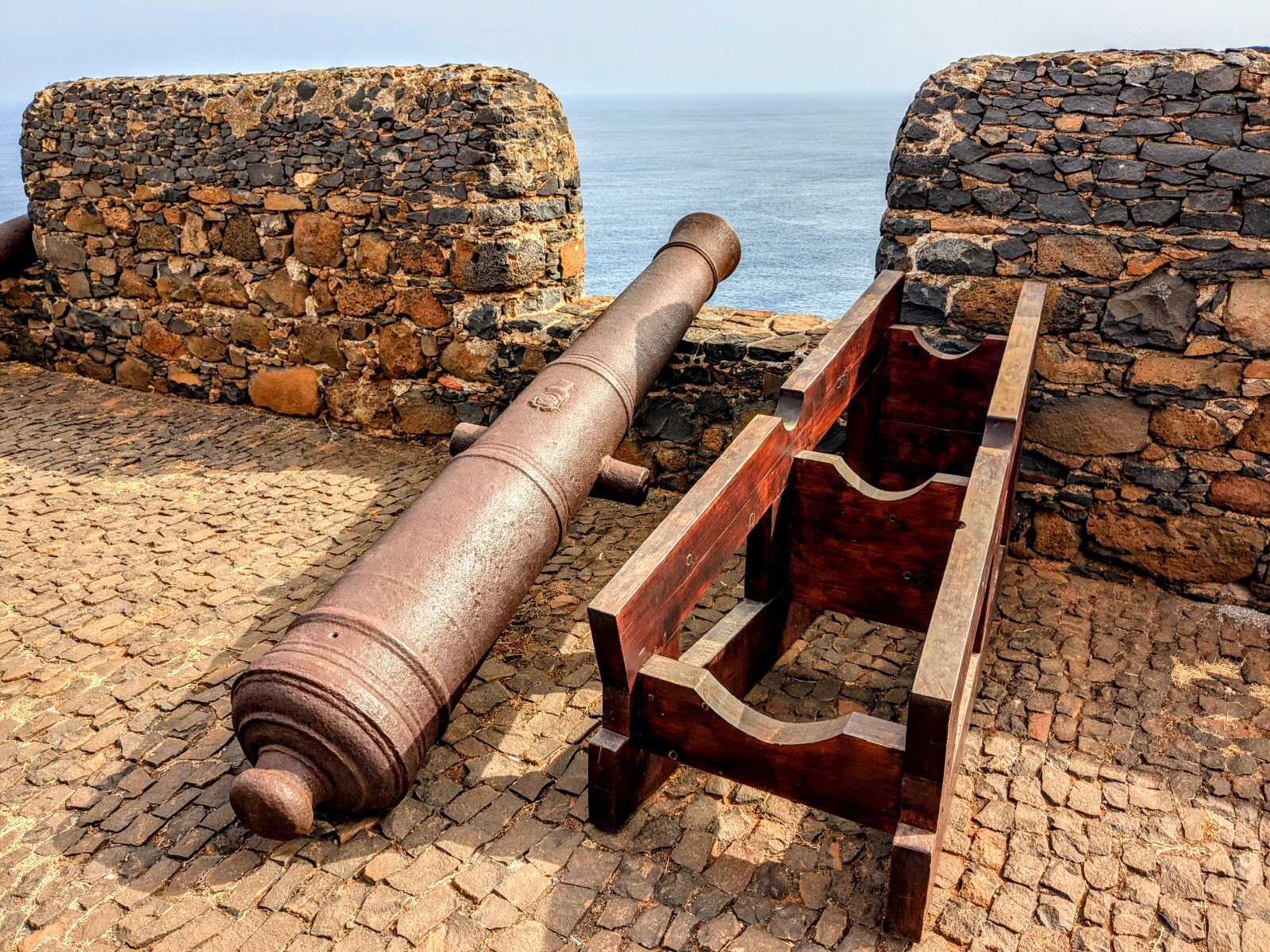 Historic cannon overlooking the Atlantic at Forte Real de São Filipe, Cidade Velha